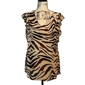 Cabi zebra print chiffon lightweight ruffled sleeve blouse size small